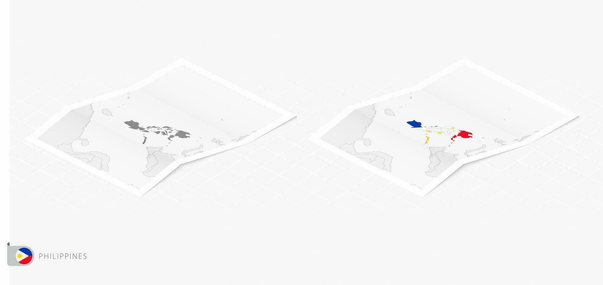 Set of two realistic map of Philippines with shadow. The flag and map of Philippines in isometric style. vector