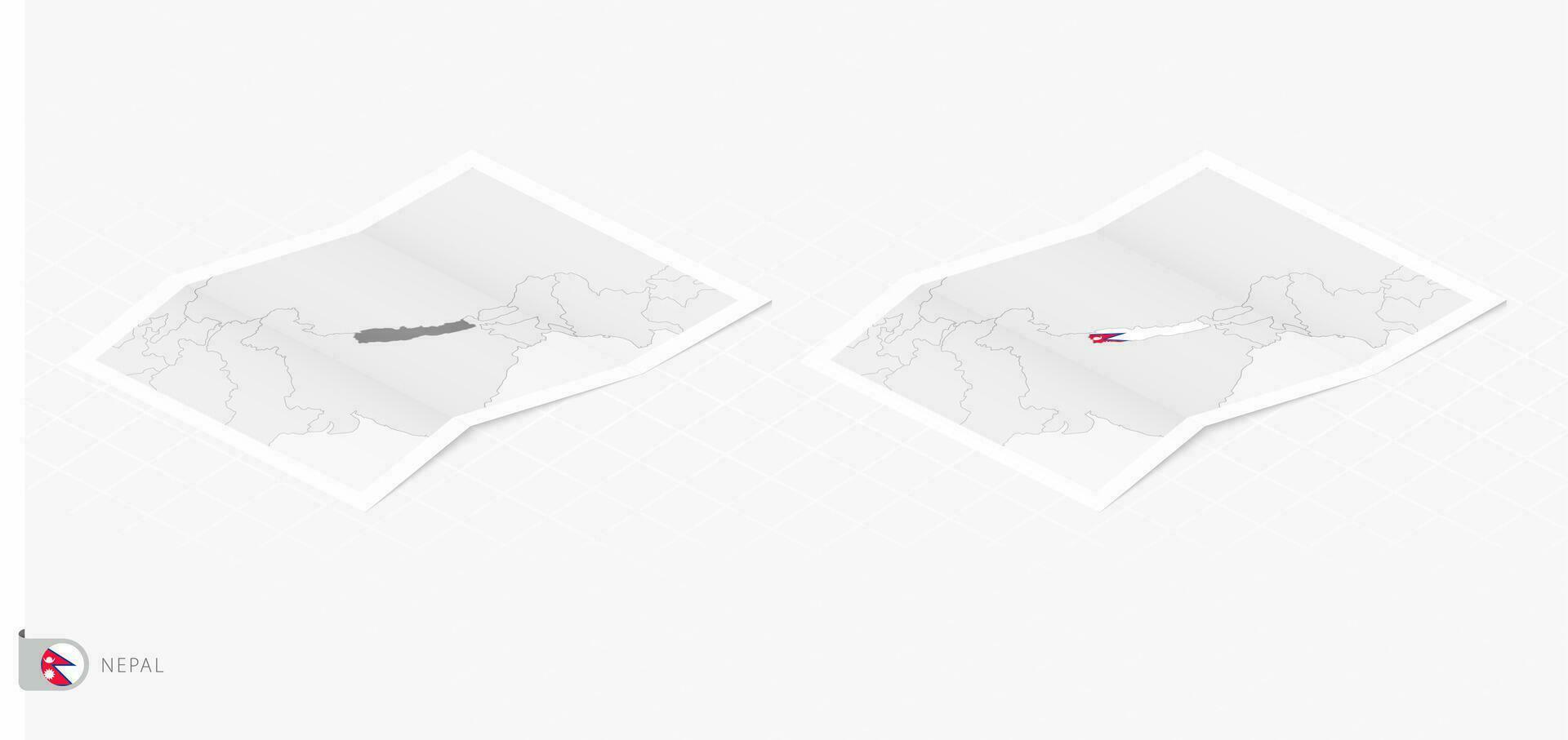Set of two realistic map of Nepal with shadow. The flag and map of Nepal in isometric style. vector