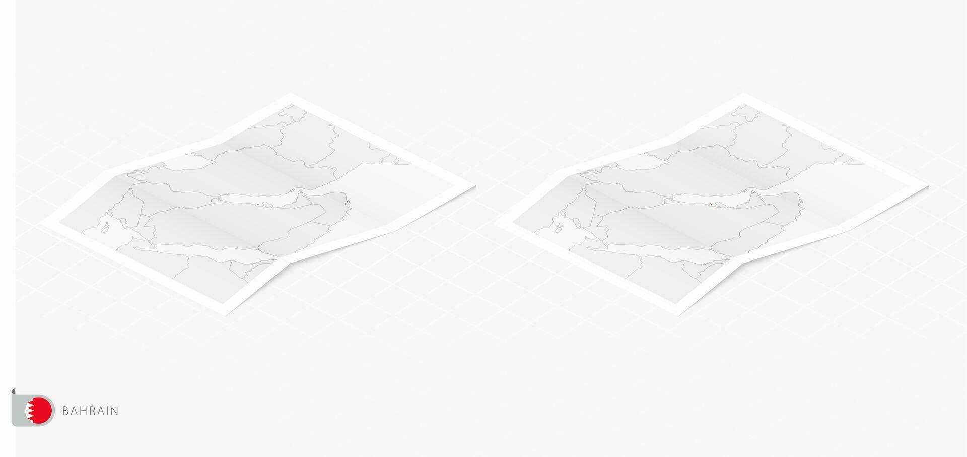 Set of two realistic map of Bahrain with shadow. The flag and map of Bahrain in isometric style. vector