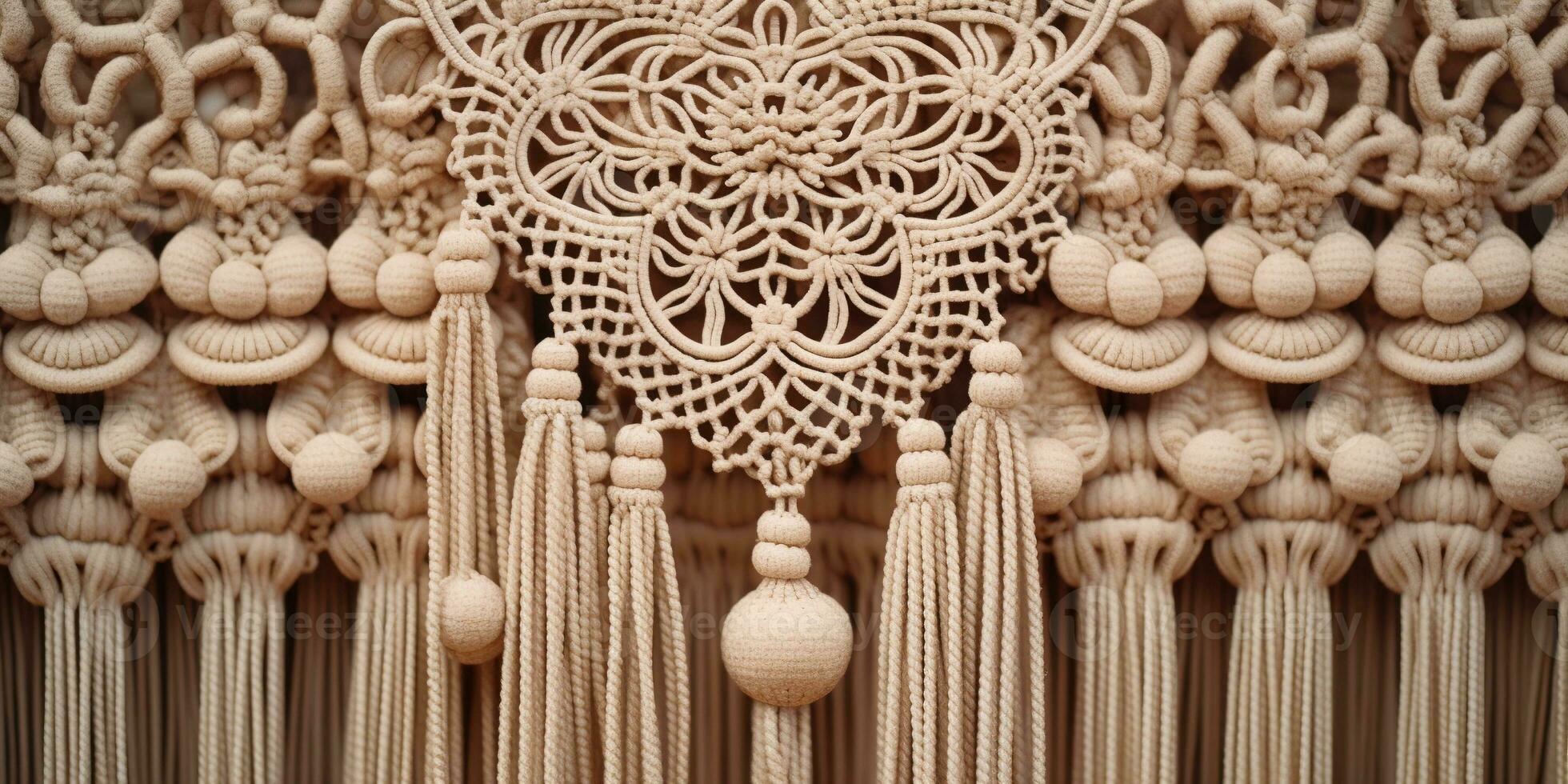 Generative AI, Close-up of hand made macrame texture photo