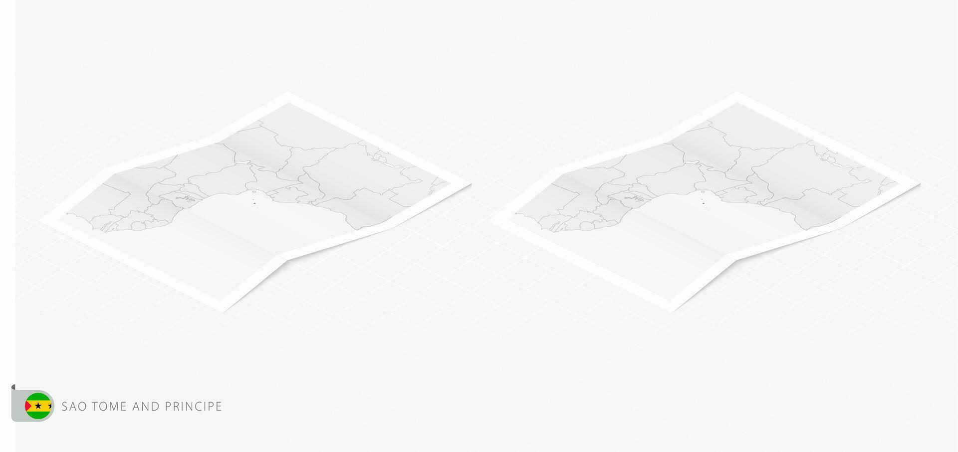 Set of two realistic map of Sao Tome and Principe with shadow. The flag and map of Sao Tome and Principe in isometric style. vector