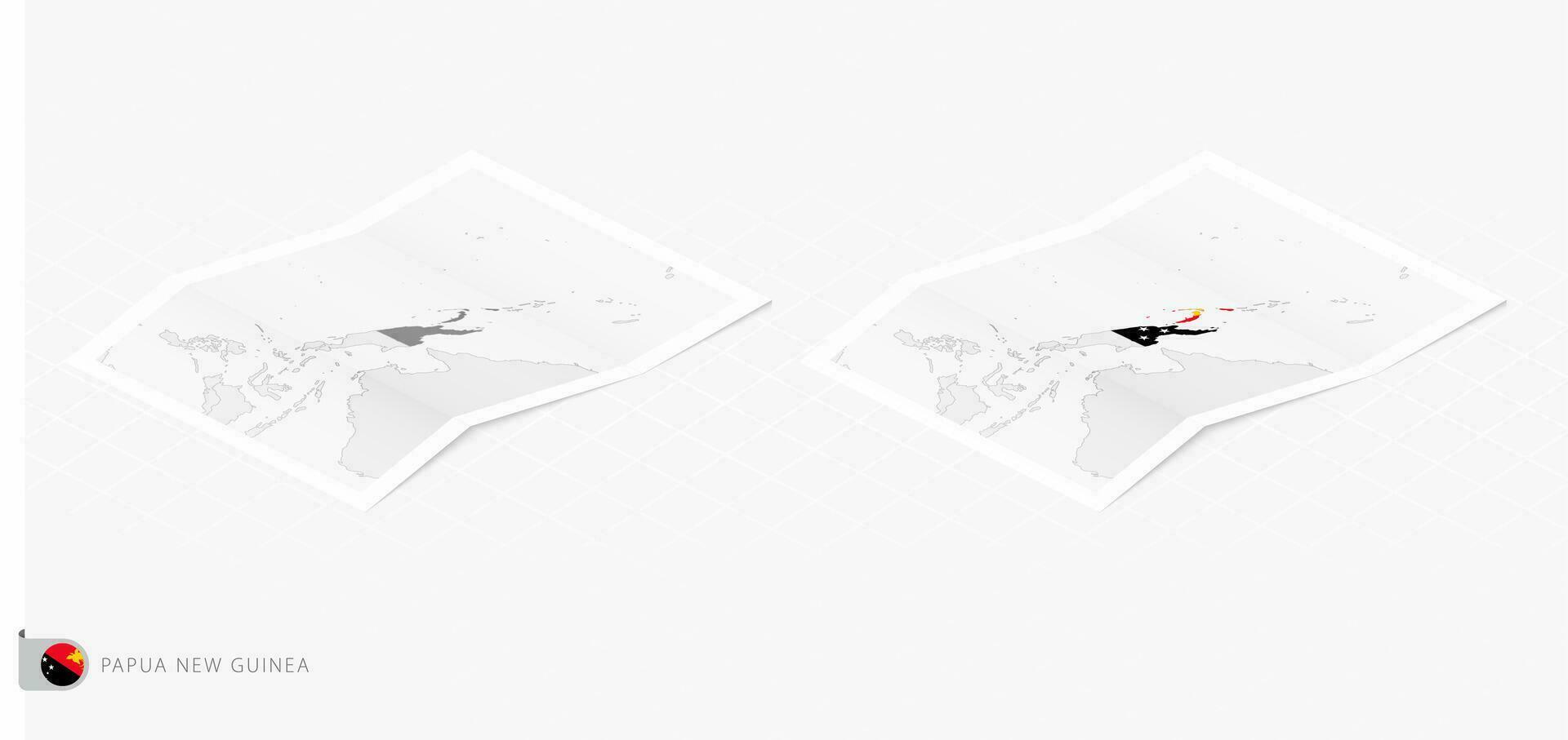 Set of two realistic map of Papua New Guinea with shadow. The flag and map of Papua New Guinea in isometric style. vector