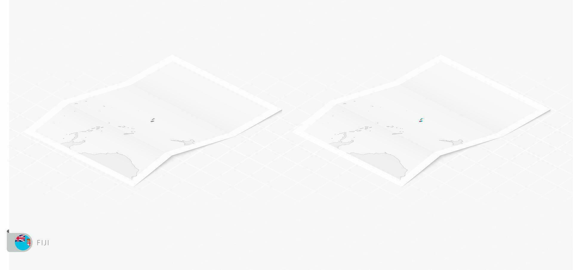 Set of two realistic map of Fiji with shadow. The flag and map of Fiji in isometric style. vector