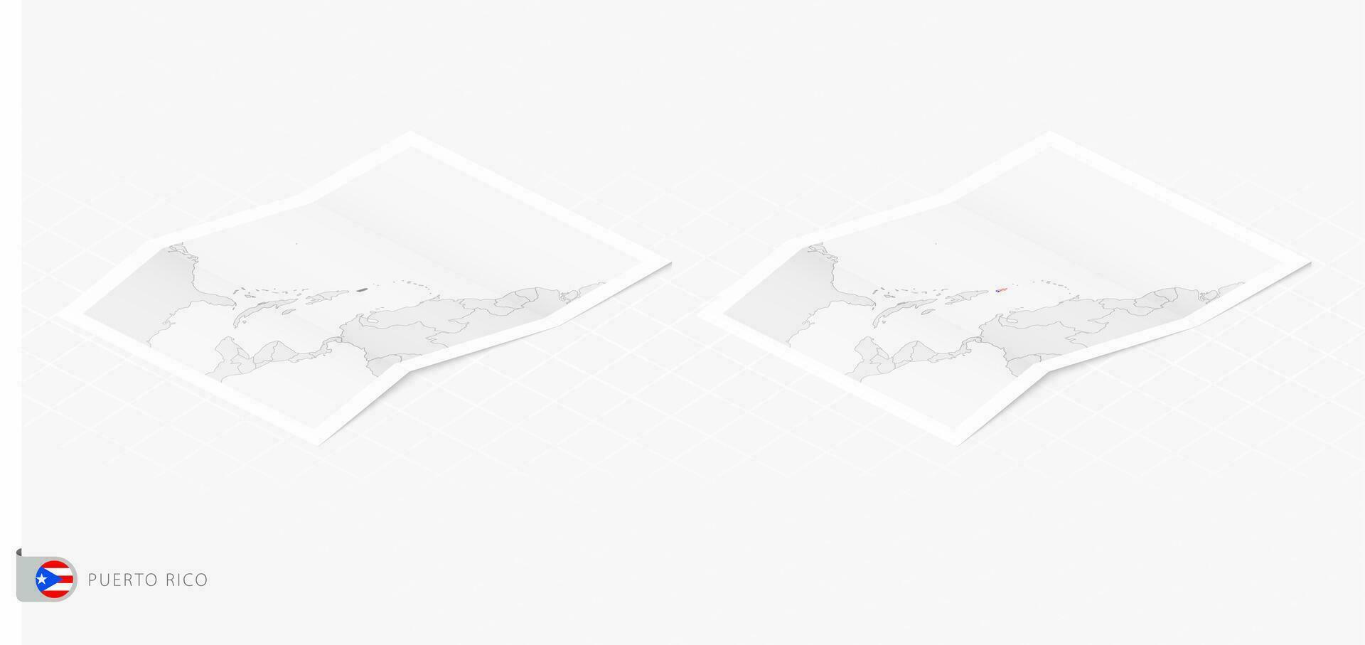 Set of two realistic map of Puerto Rico with shadow. The flag and map of Puerto Rico in isometric style. vector