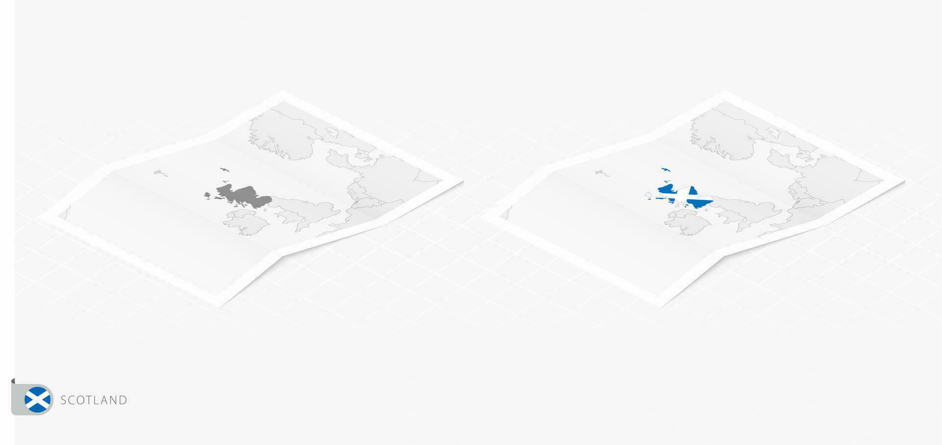 conjunto de dos realista mapa de Escocia con sombra. el bandera y mapa de Escocia en isométrica estilo. vector