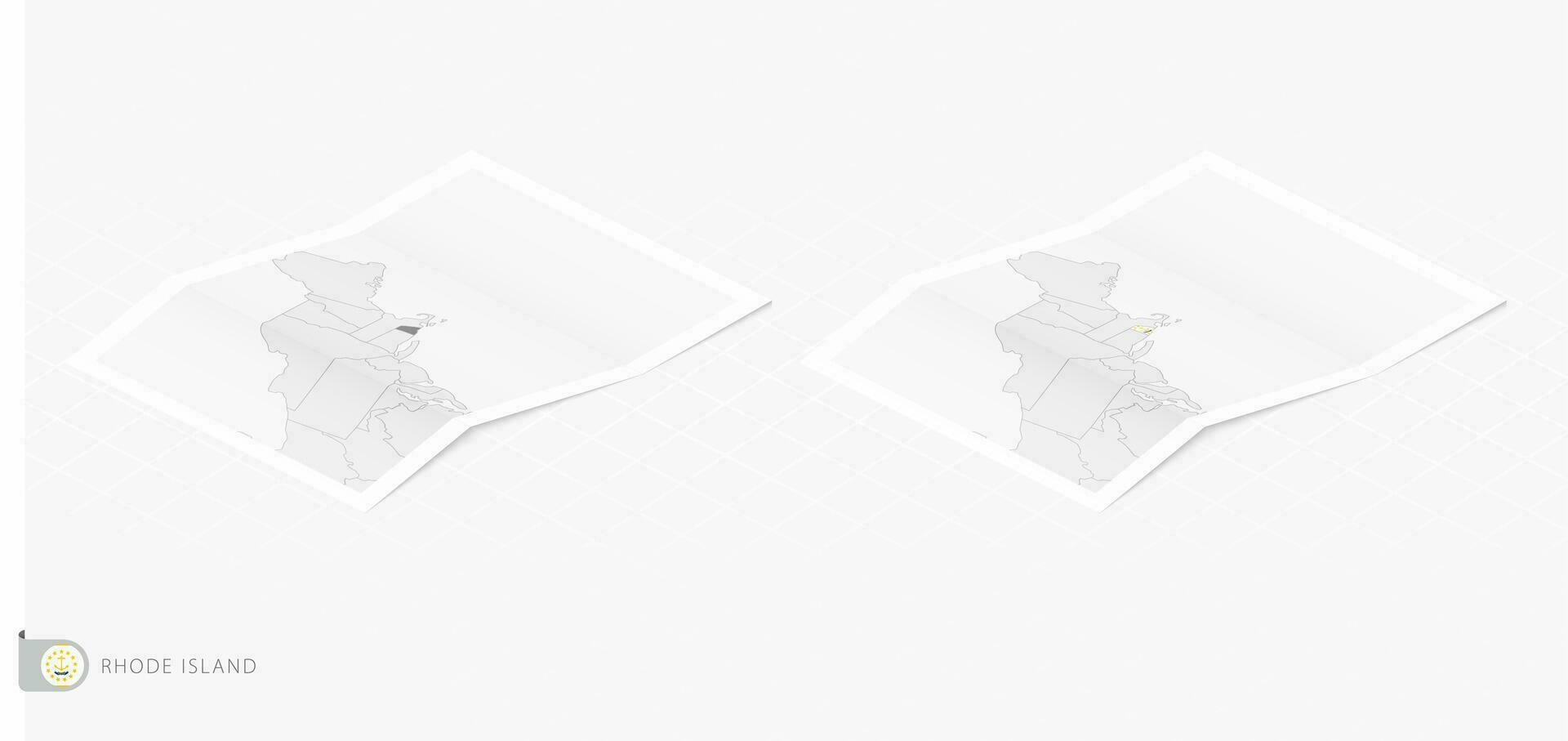 Set of two realistic map of Rhode Island with shadow. The flag and map of Rhode Island in isometric style. vector