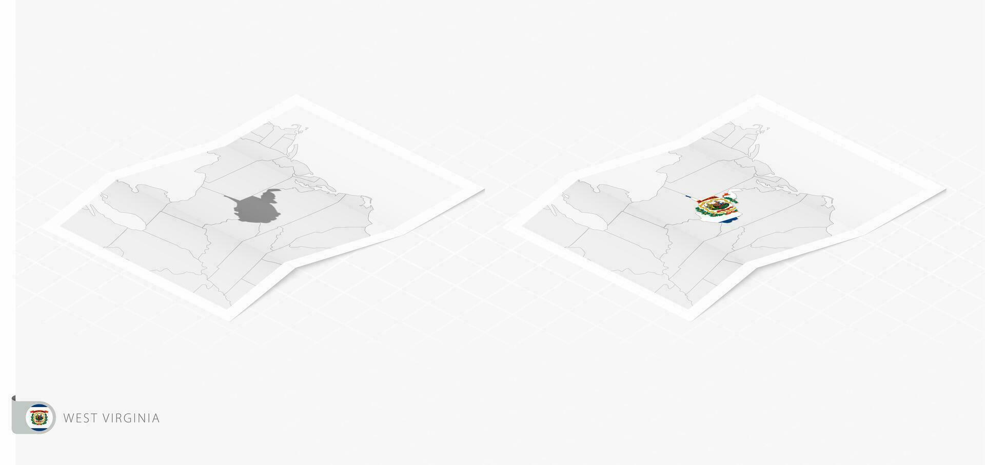 Set of two realistic map of West Virginia with shadow. The flag and map of West Virginia in isometric style. vector