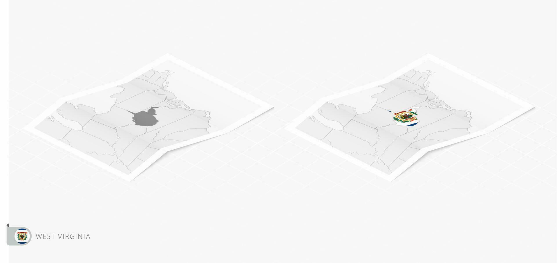 Set of two realistic map of West Virginia with shadow. The flag and map of West Virginia in isometric style. vector