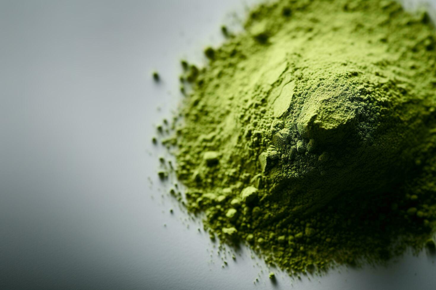 Generative AI, Heap of green matcha tea powder with copy space photo