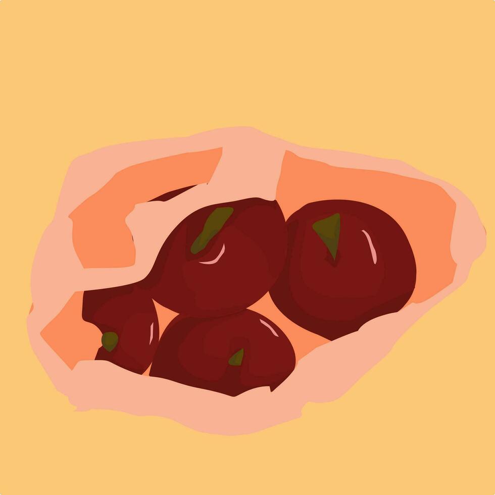 Red Apples in a Plastic Bag Vector Illustration