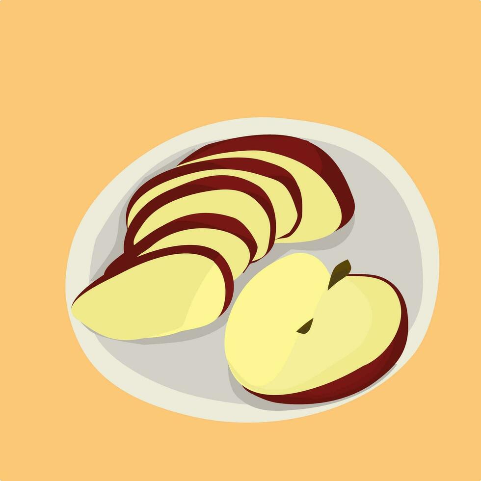 rebanado rojo manzana en un plato vector ilustración