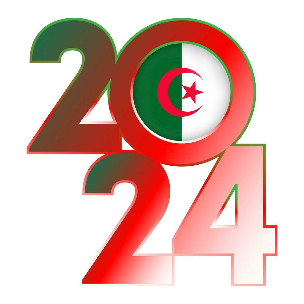 Happy New Year 2024 banner with Algeria flag inside. Vector illustration.