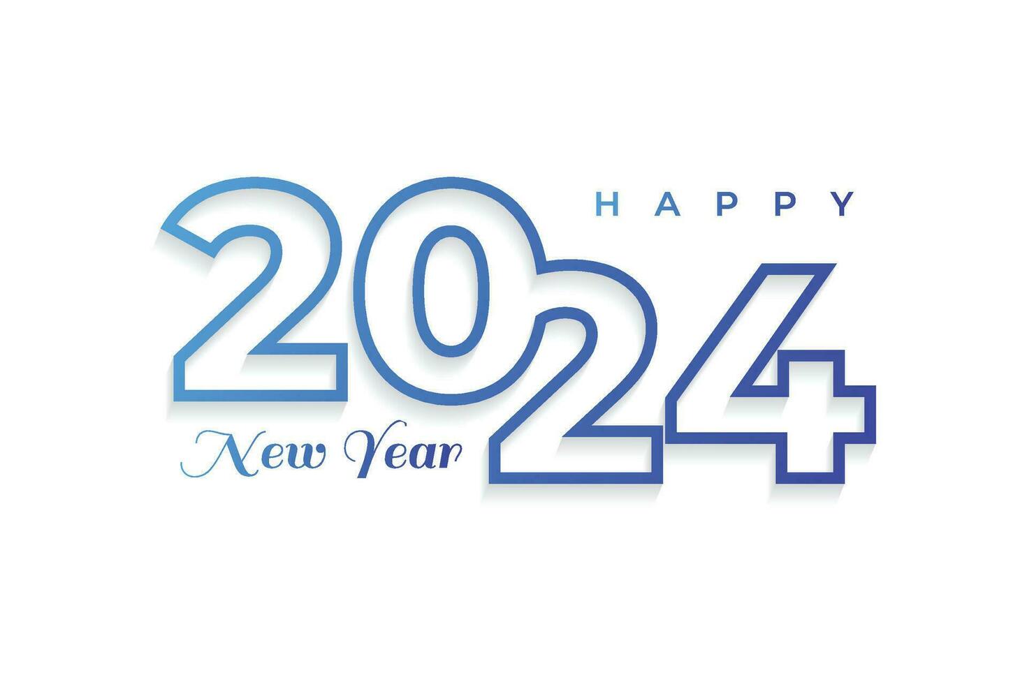 Happy New Year 2024 text banner in modern line style for greeting card vector