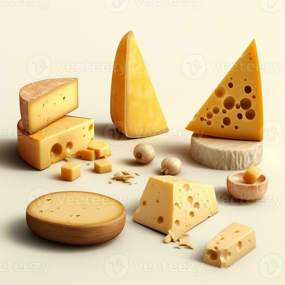 Delicious pieces of cheese with isolated background generative ai photo