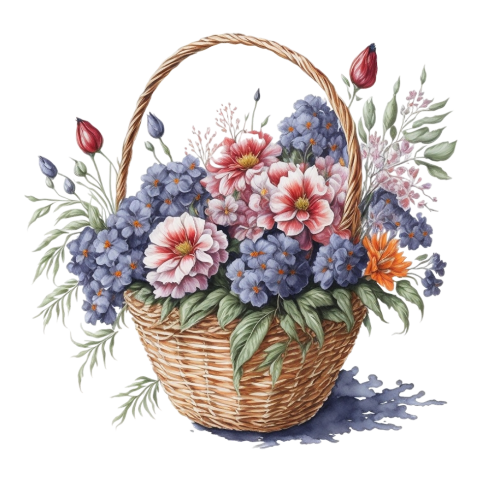 Watercolor Flower Basket Design, AI Generated 30821826 PNG
