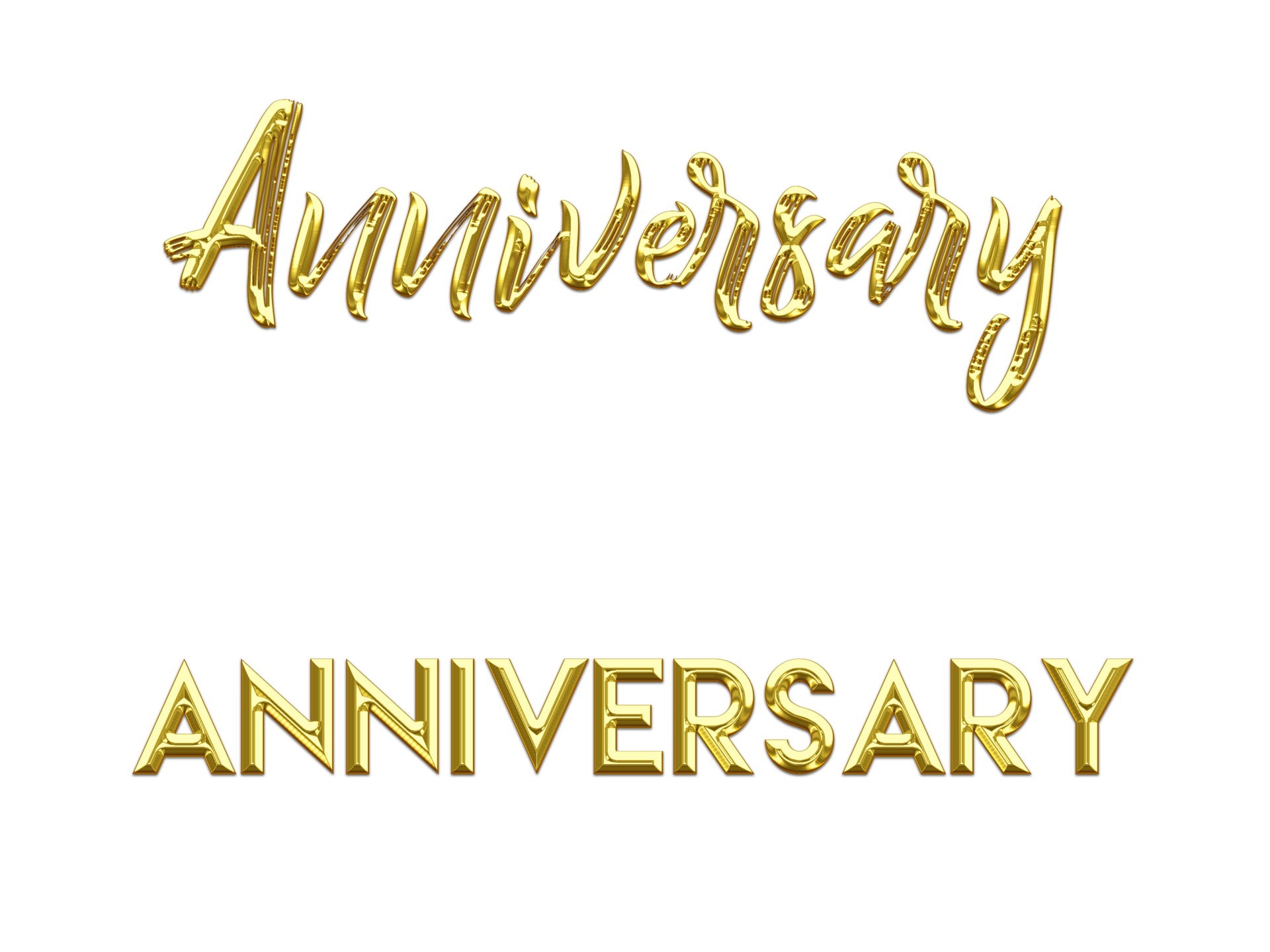 Word Anniversary written in 2 different styles with Shiny Metallic gold color, Transparent