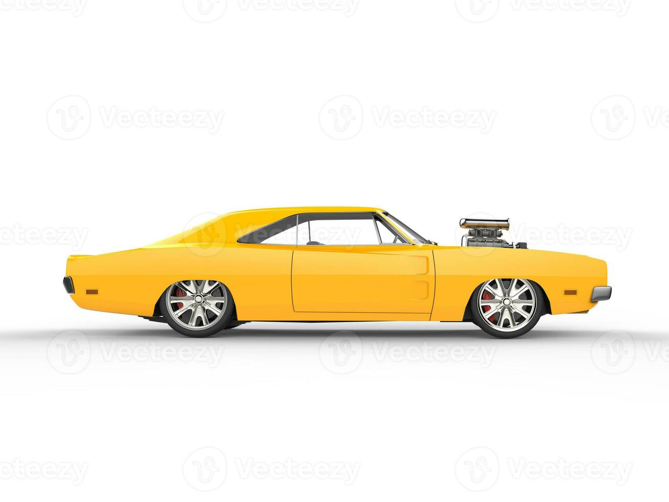 Vintage yellow muscle car - side view photo