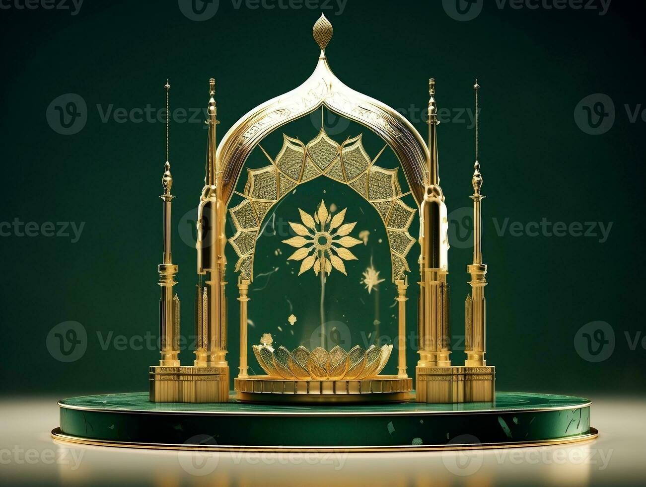Islamic podium in green and gold generative ai photo
