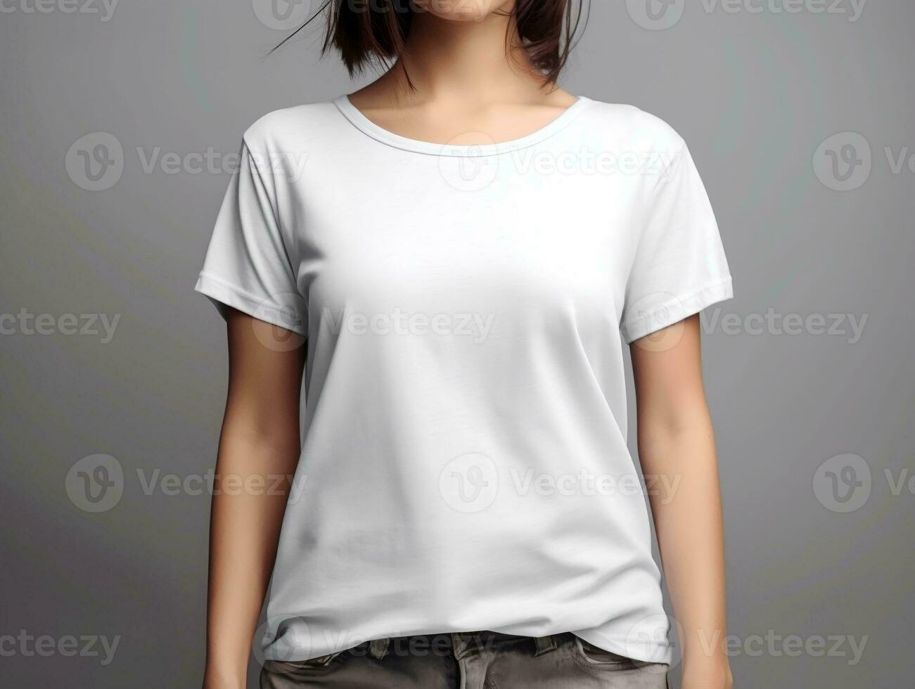 female t-shirt mockup, oversized white t-shirt generative ai photo