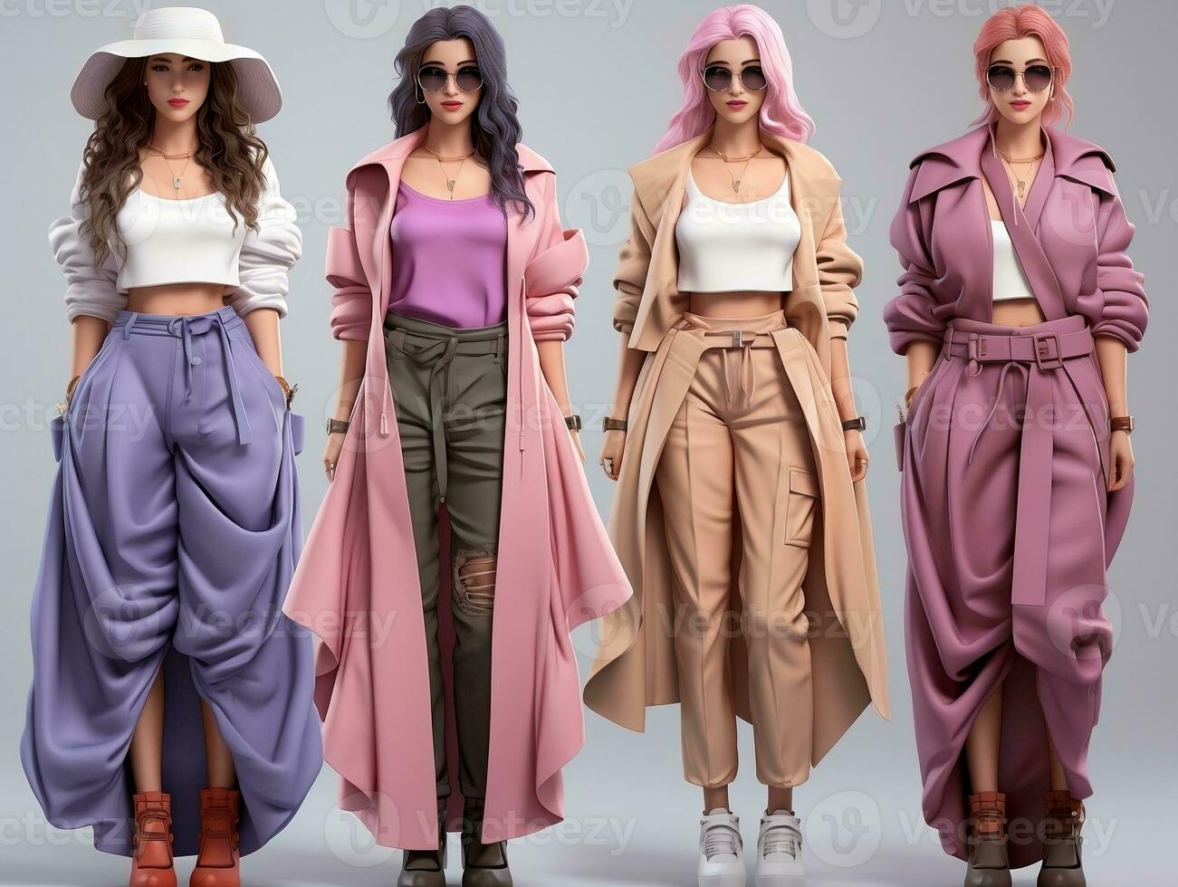Set of clothing styles from the 90s - 80s fun and colorful outfits generative ai photo