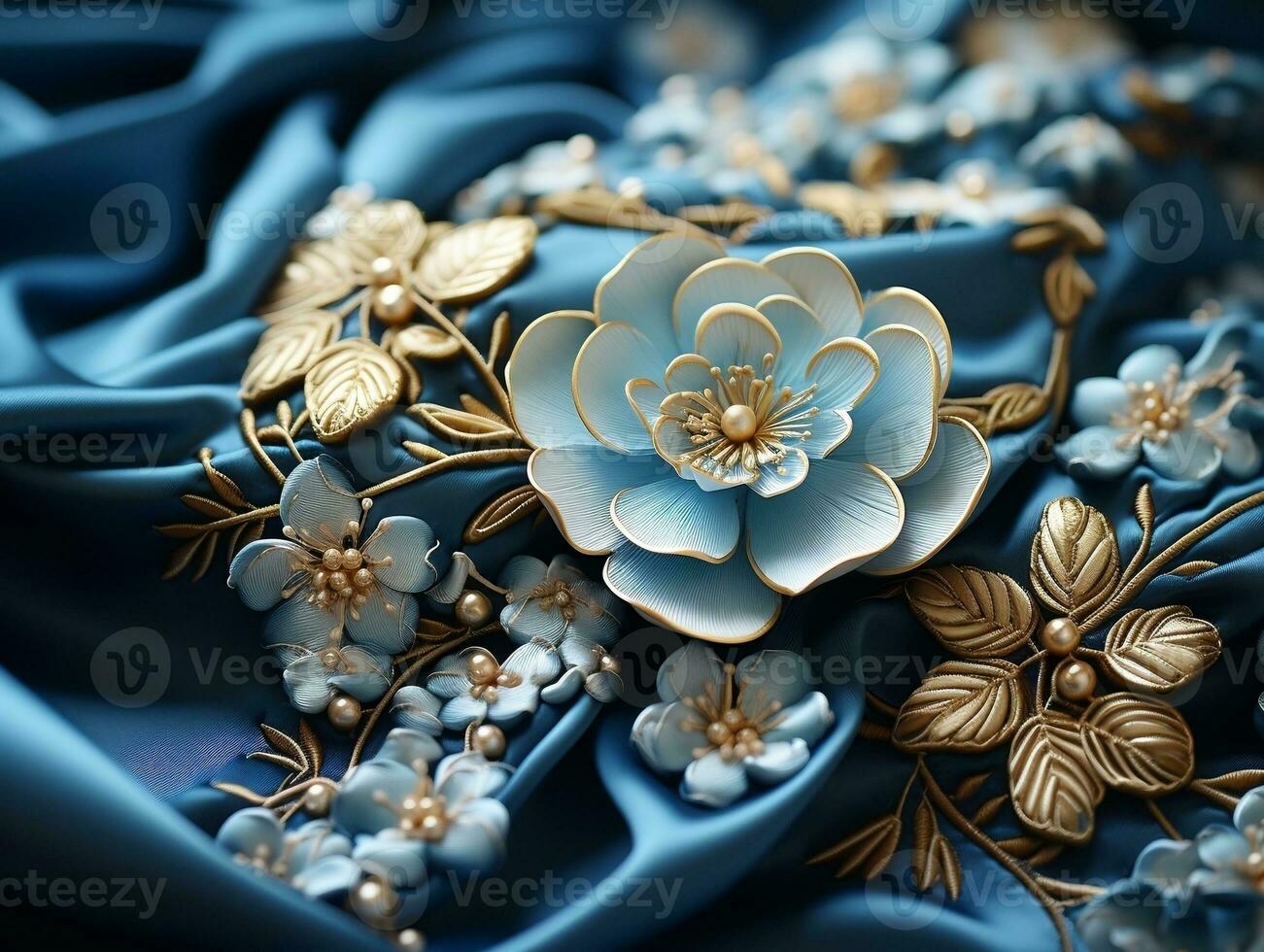 High-quality blue fabric with many beautiful details generative ai photo