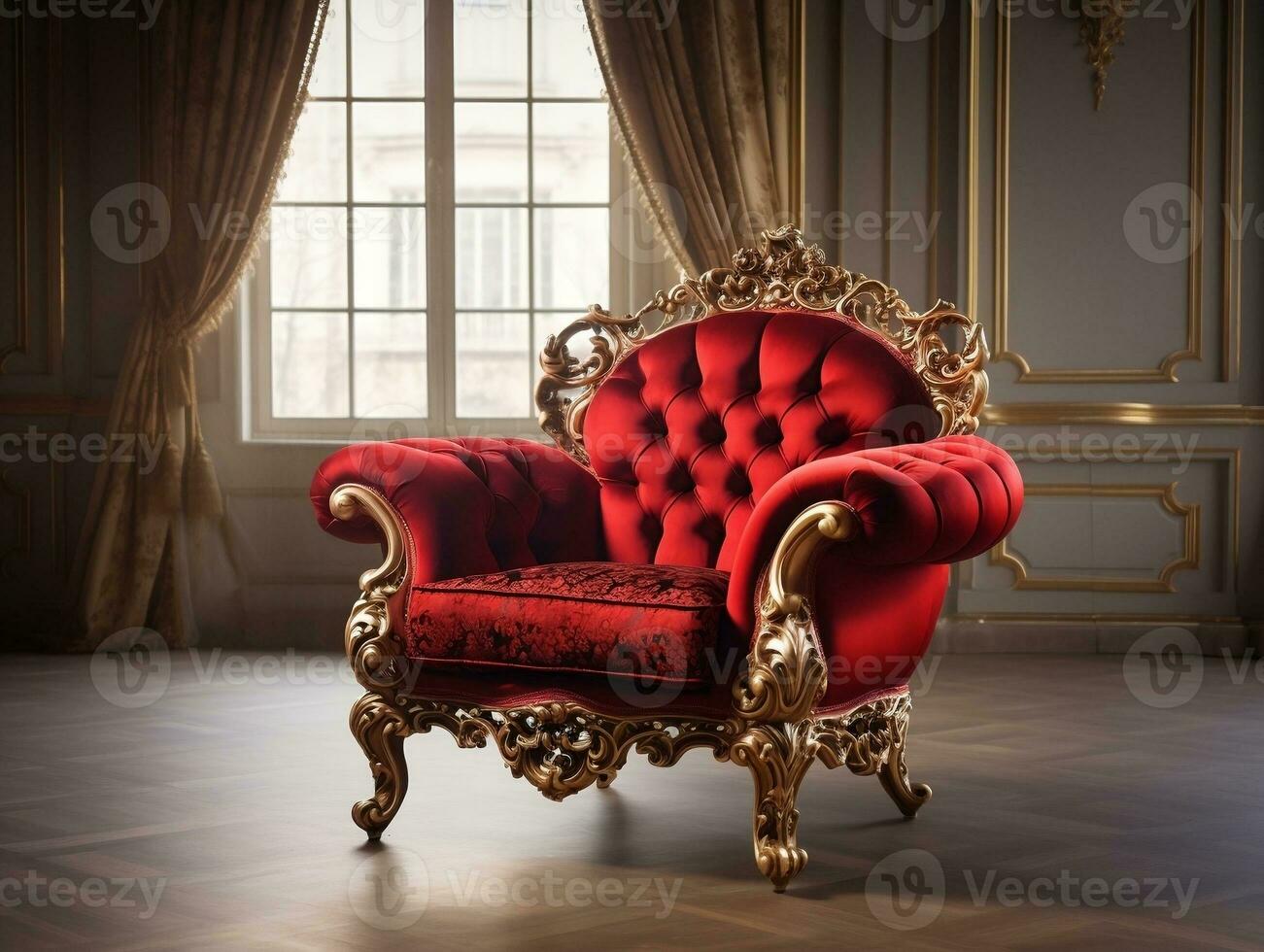 Luxurious red classic-style baroque seat armchair generative ai photo