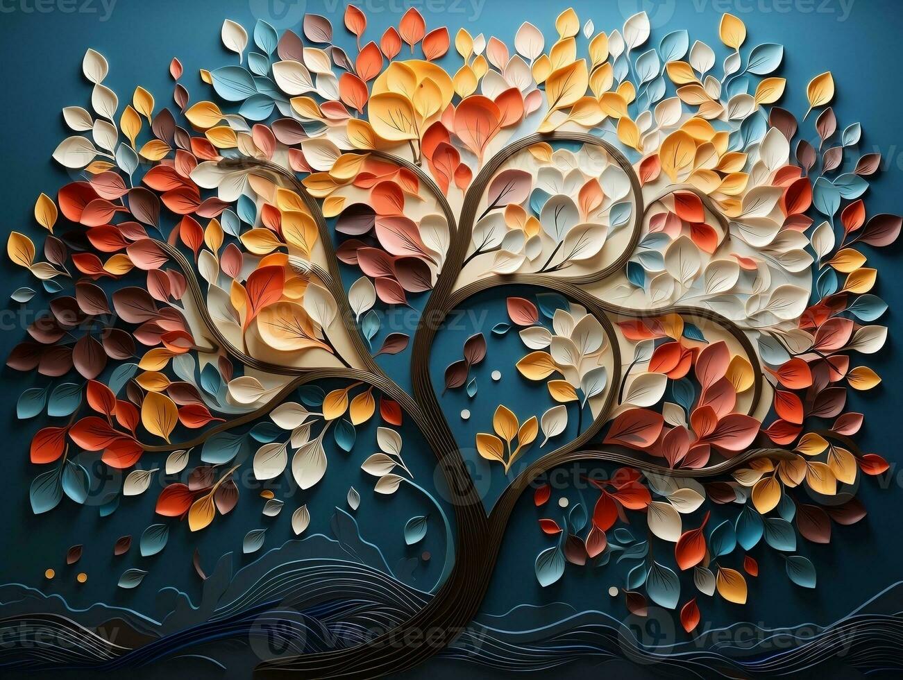 Colorful tree with multicolor leaves illustration background interior wall art decor generative ai photo