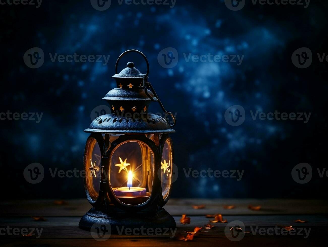 Beautiful lantern with a candle on it in front of a dark background generative ai photo