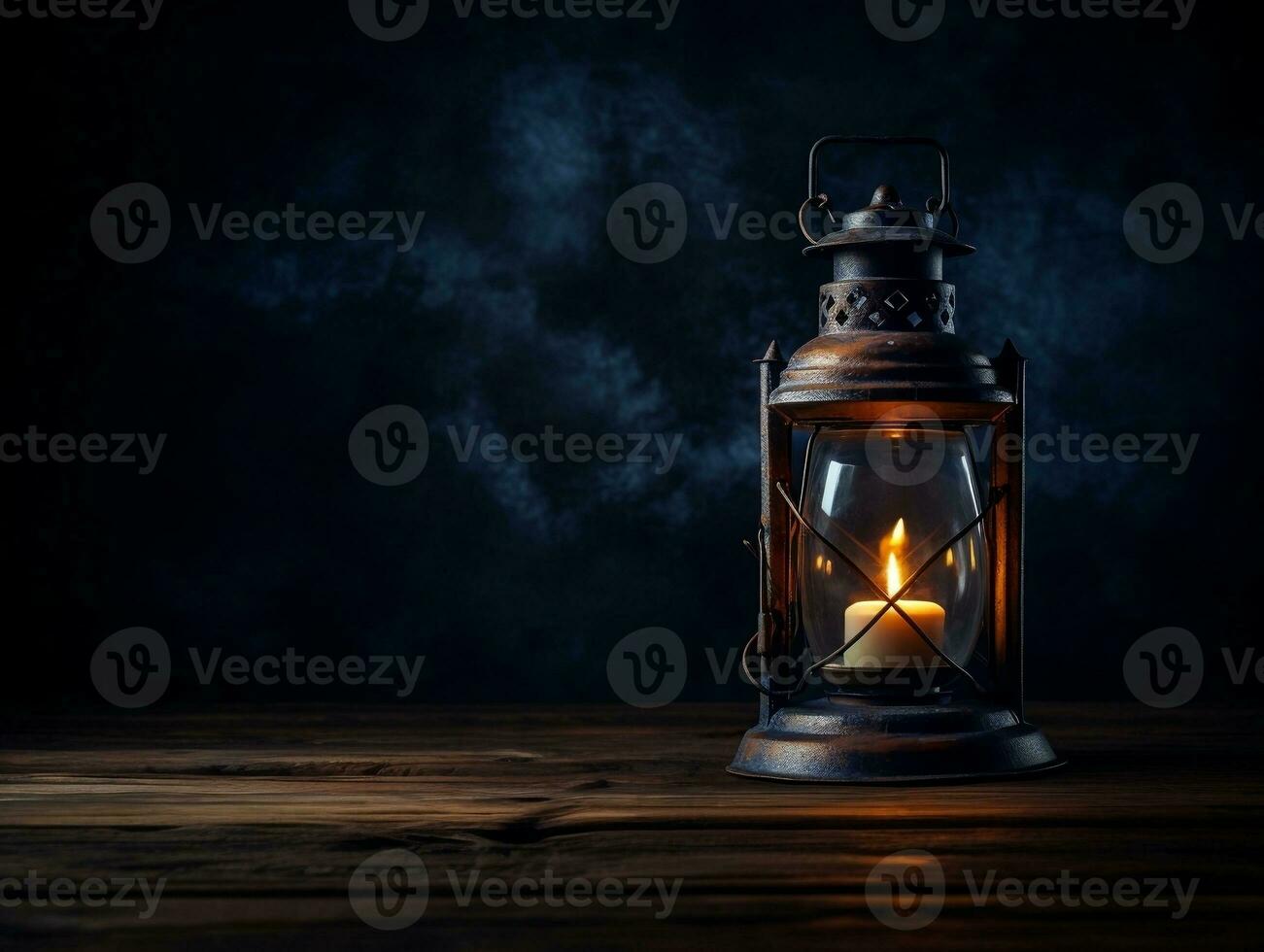 Beautiful lantern with a candle on it in front of a dark background generative ai photo