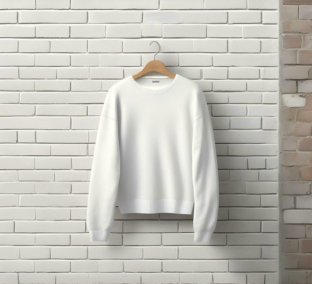 White sweater Mockup With brick Background ai generate photo
