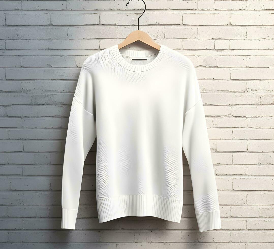 White sweater Mockup With brick Background ai generate photo