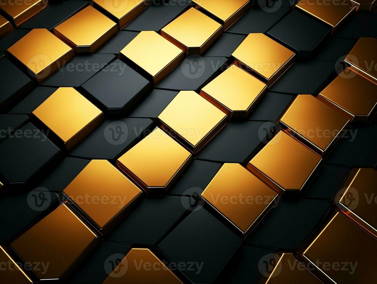 Abstract Elegant Golden and Black Seamless Hexagon Geometric Shape 3d illustration Background. Luxury Modern Interior generative ai photo