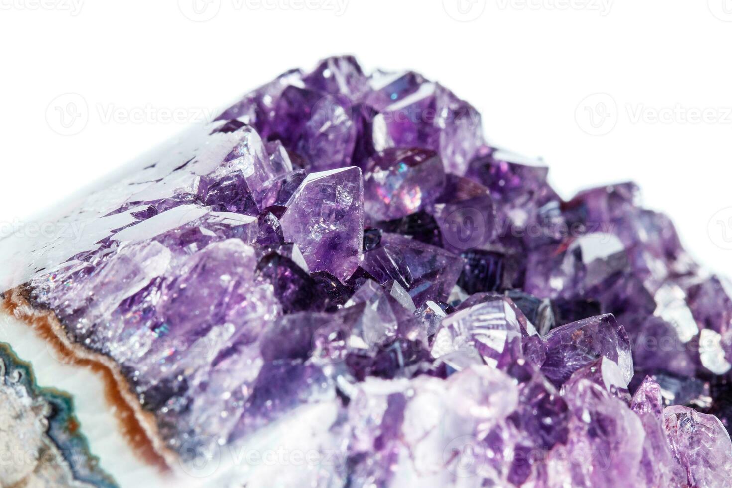 Amethyst Crystal Druse  macro mineral on white background photo