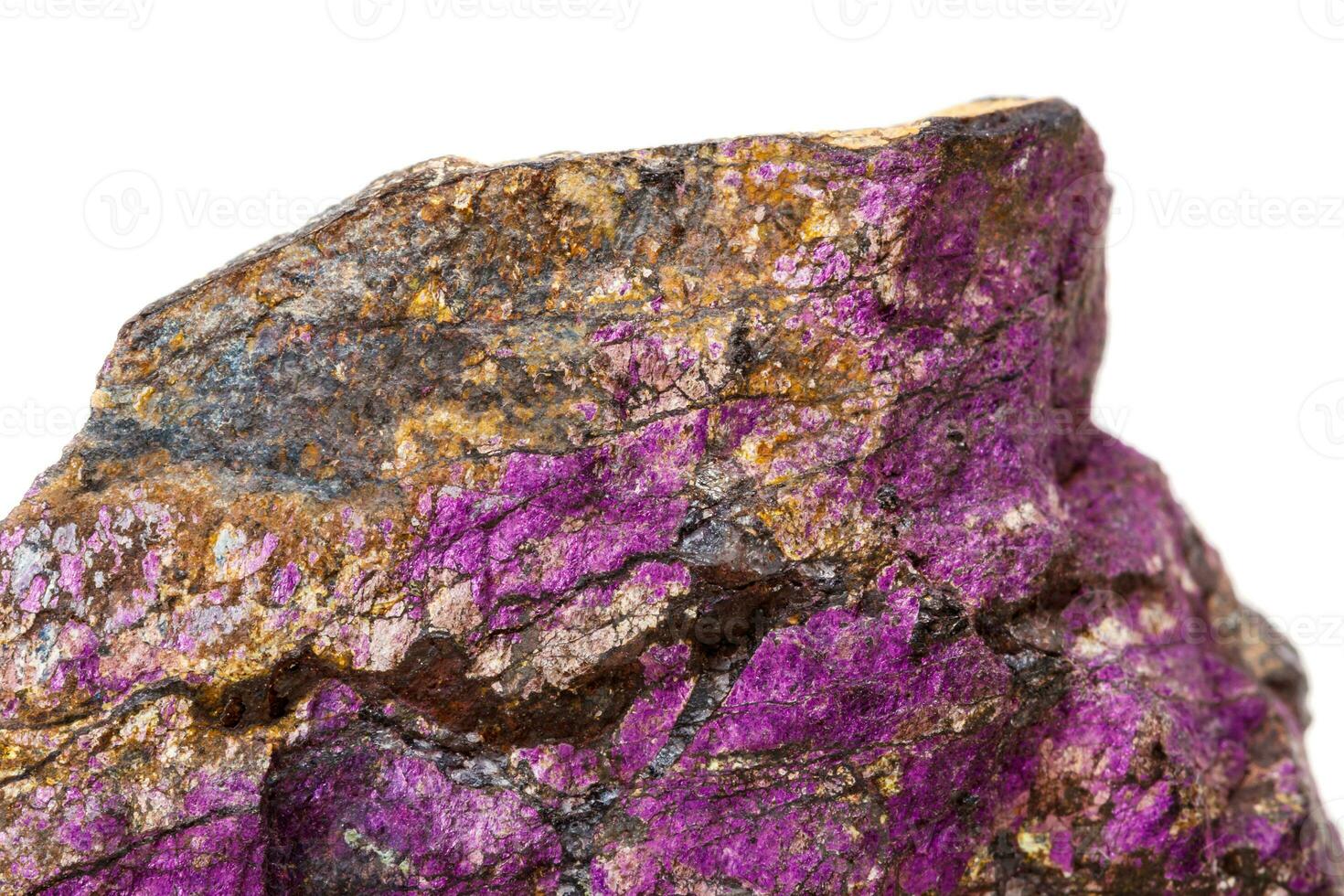Macro mineral stone purpureus, purple purpurite in the breed a white background photo