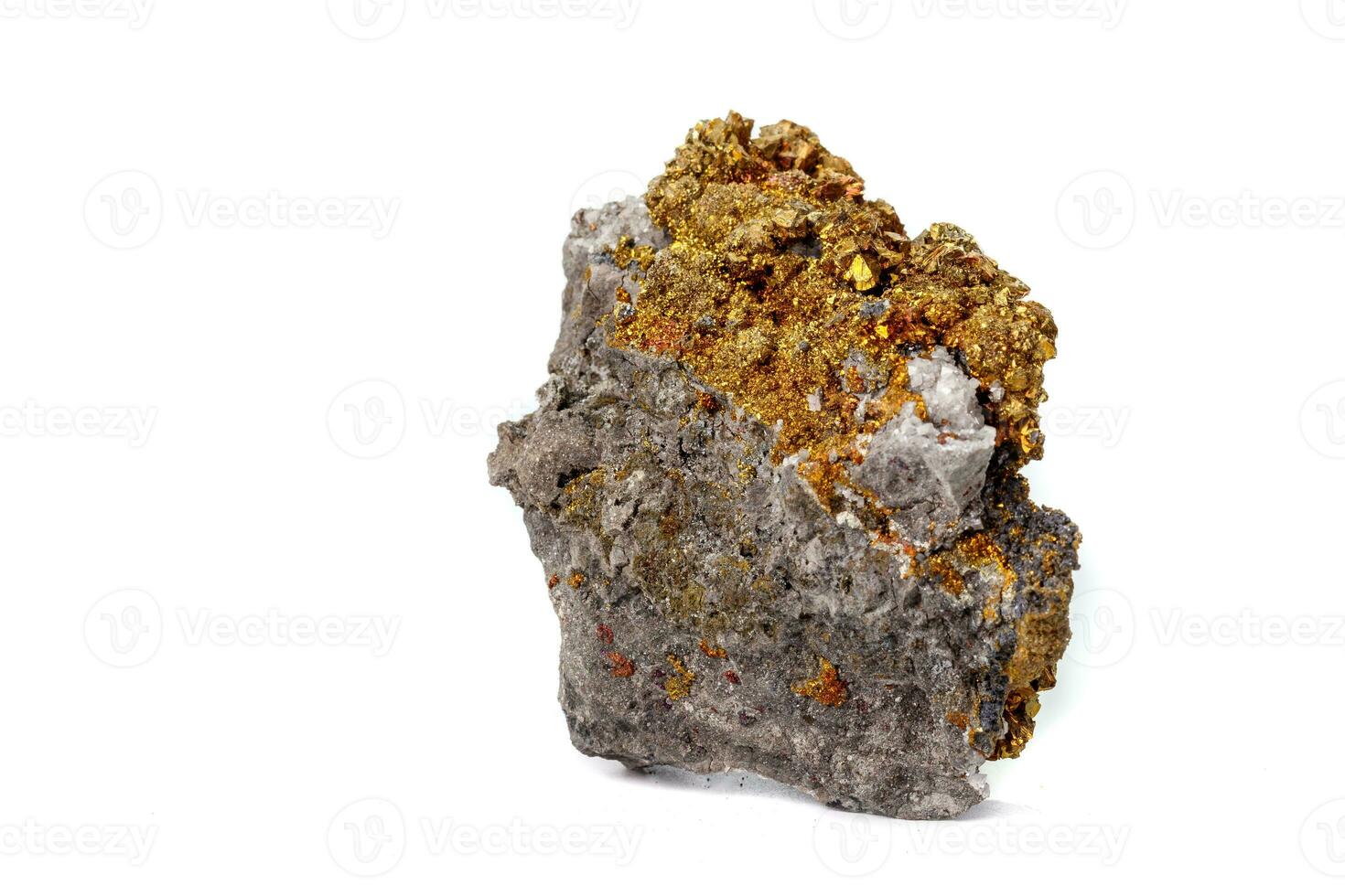 Macro mineral stone Chalcopyrite on a white background photo