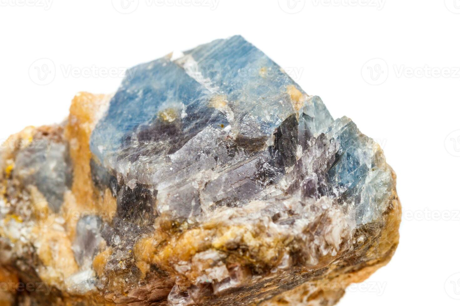 Macro mineral stone Corundum in rock a white background photo