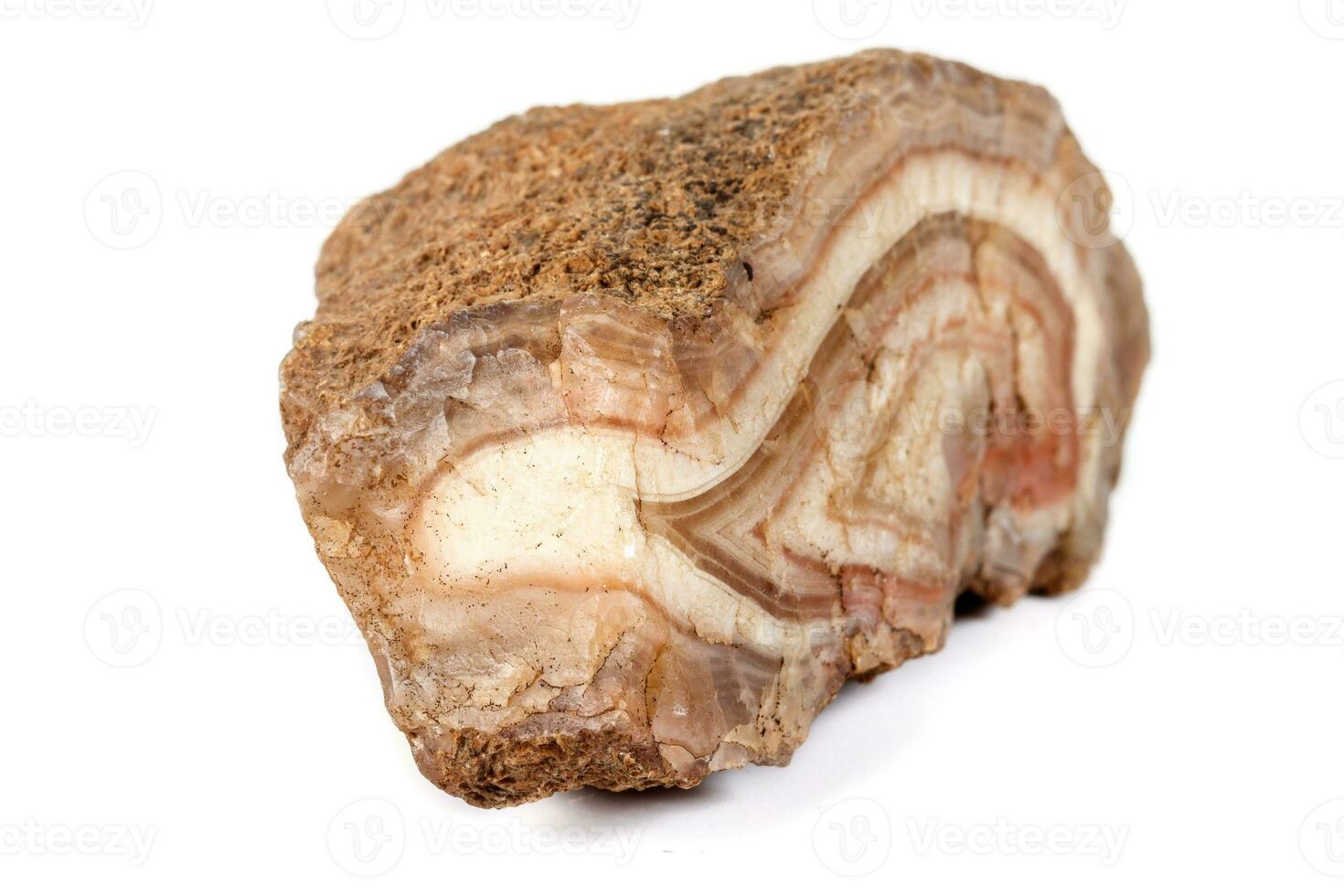 Macro mineral stone Agate Brown on white background photo