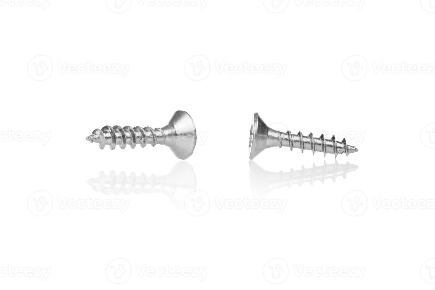 macro screw of silver color on a white background photo