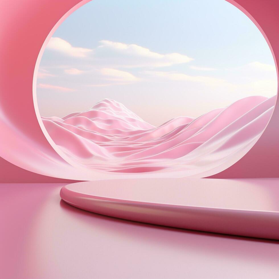 Pink space, podium, product display room. Simple scene for advertising cosmetics, items, goods. Generative AI photo