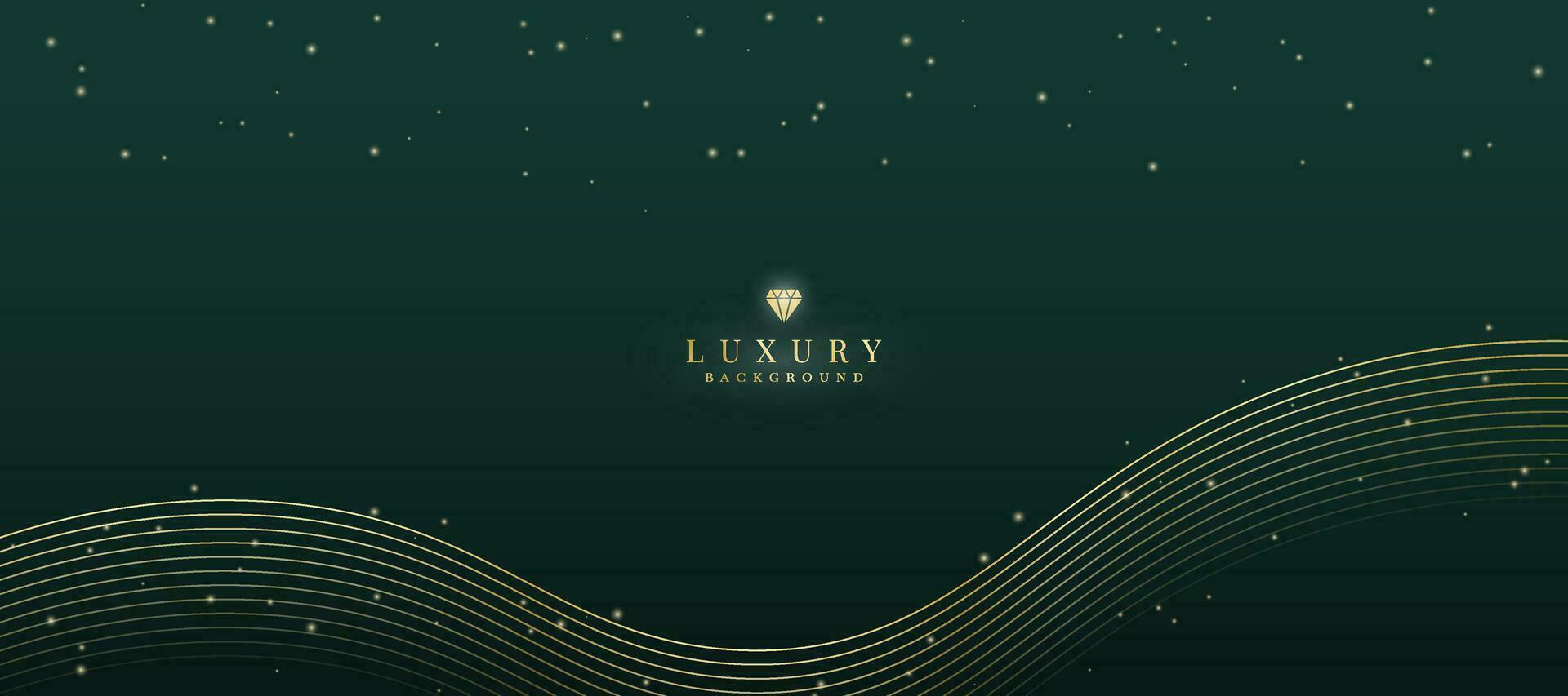 Luxurious dark green background with sparkling gold lines design. vector