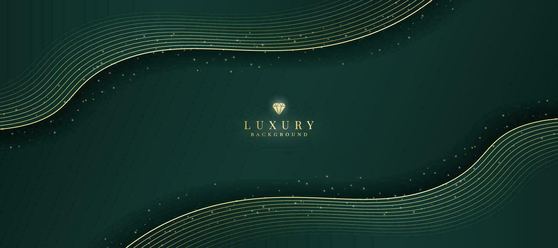 Luxurious dark green background with sparkling gold lines design. vector