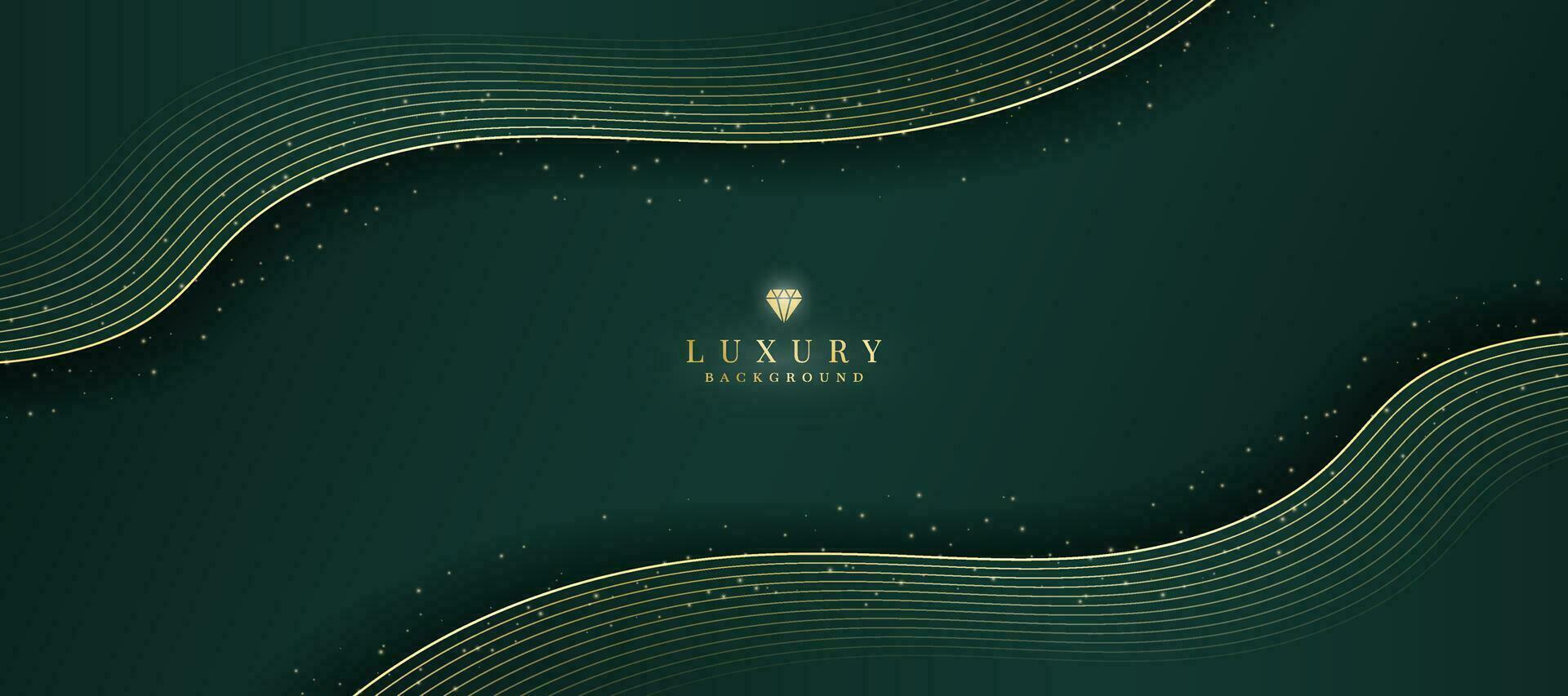 Luxurious dark green background with sparkling gold lines design. vector