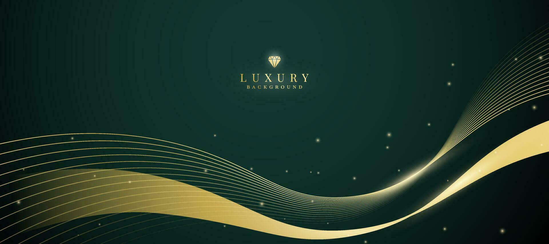 Luxurious dark green background with sparkling gold lines design. vector