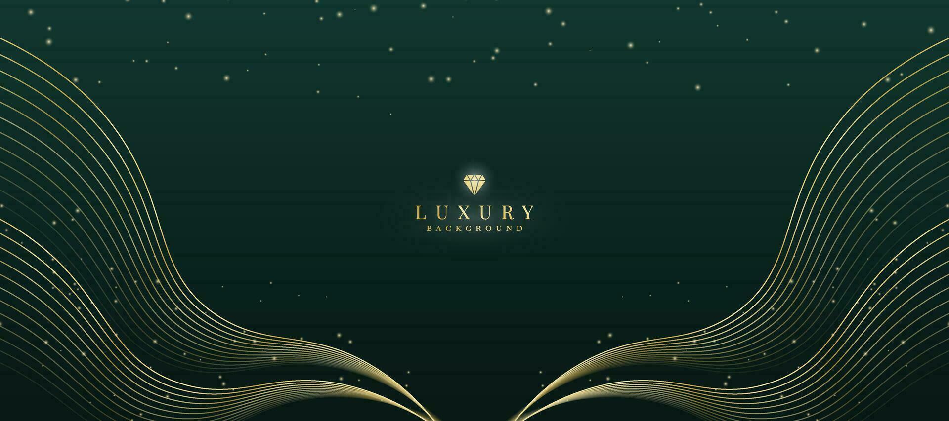 Luxurious dark green background with sparkling gold lines design. vector