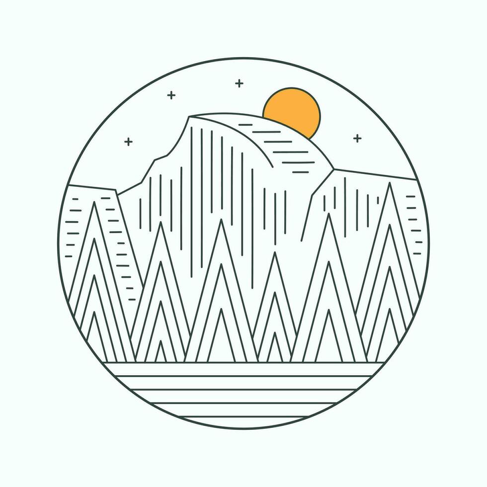 Half Dome Yosemite National Park strong straight mono line graphic illustration vector for t-shirt, badge, patch design