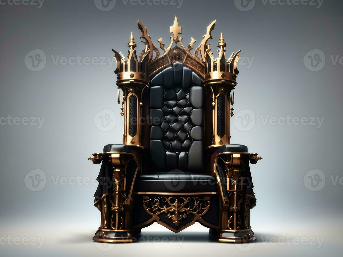 Royal throne isolated on transparent background. Dark gothic throne. Majestic throne, Generate Ai photo