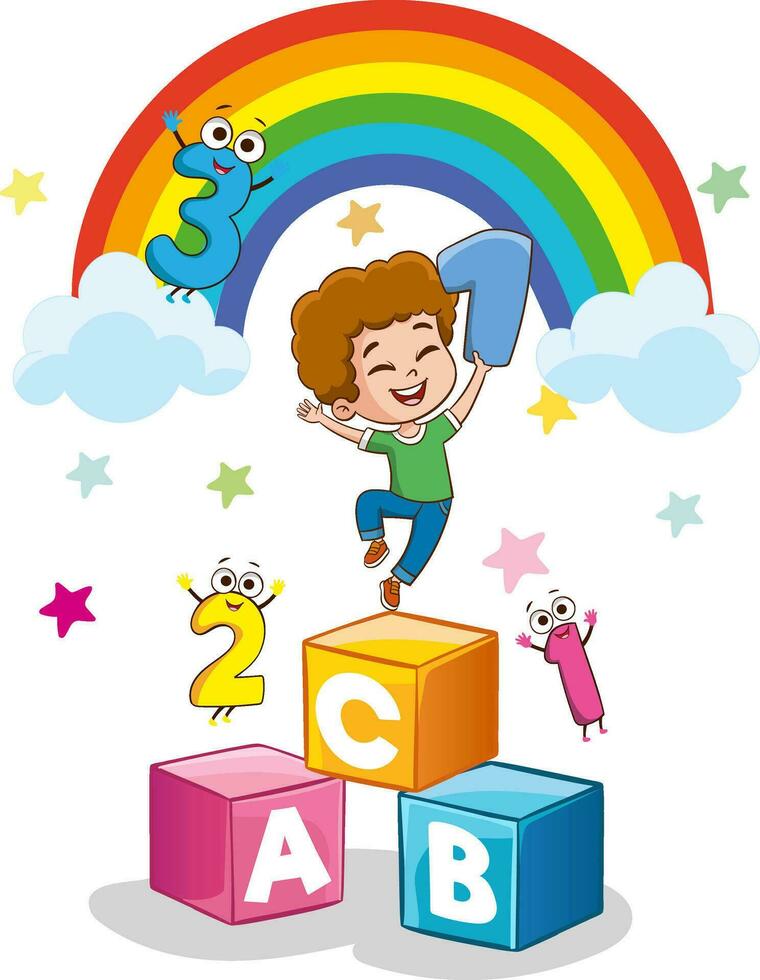 vector illustration of Education Concept With Funny School Child