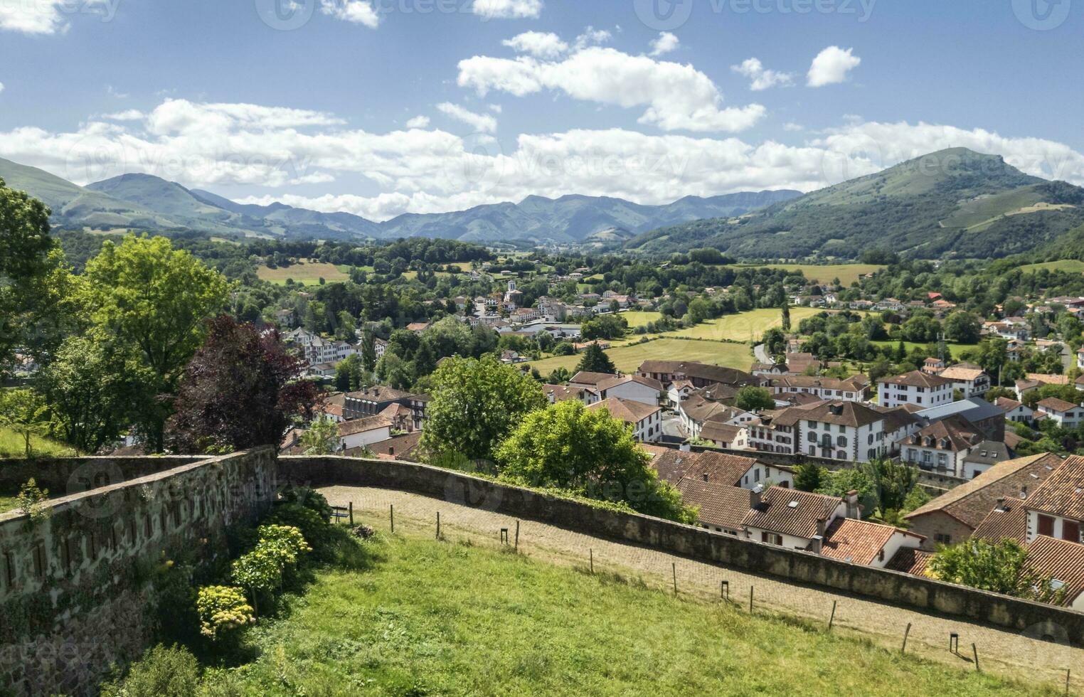 View of the landscape of Pays Basque near Saint Jean Pied de Port, France photo