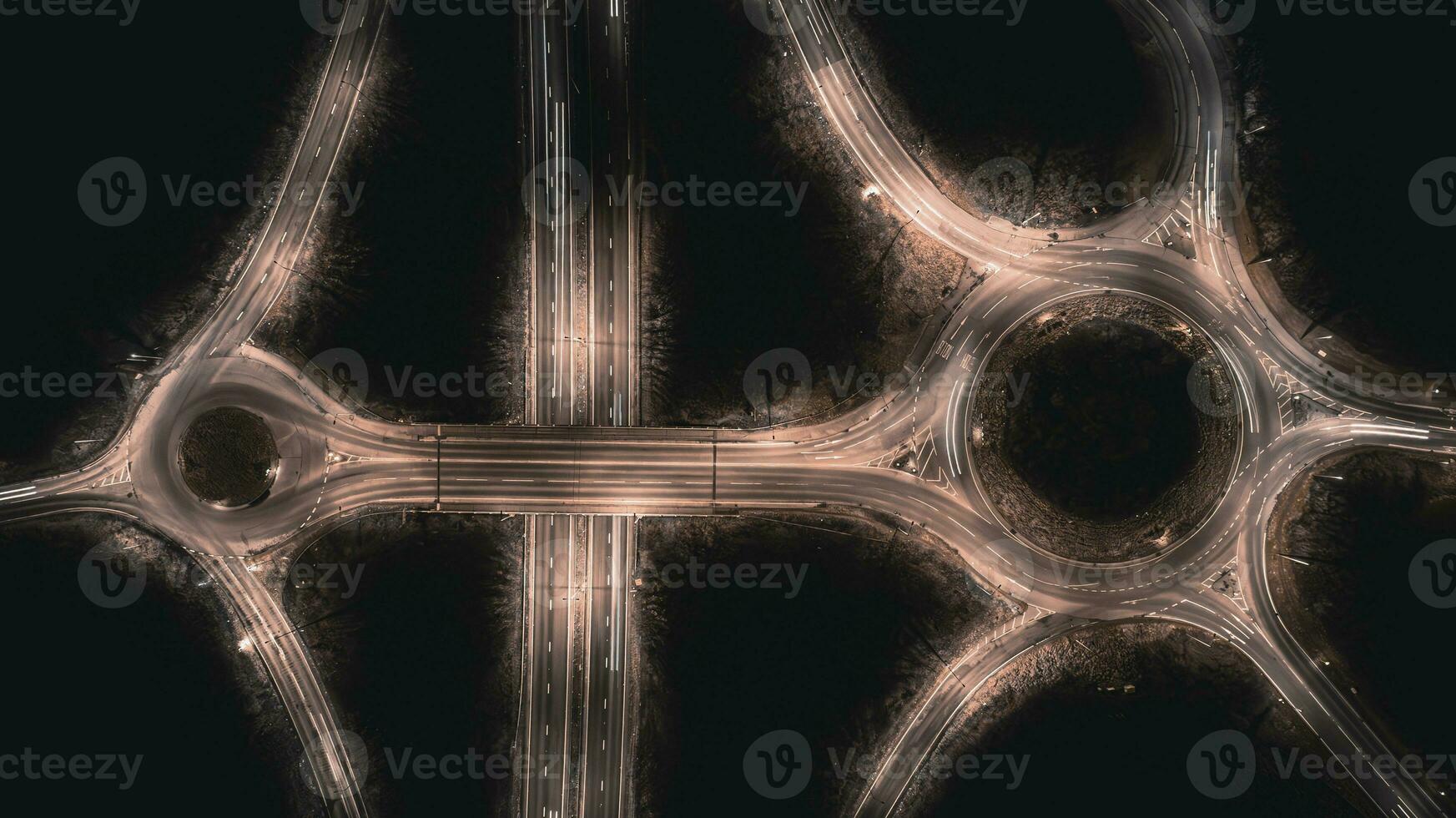 Aerial view of road intersections at night close to Brighton, east sussex, uk. photo