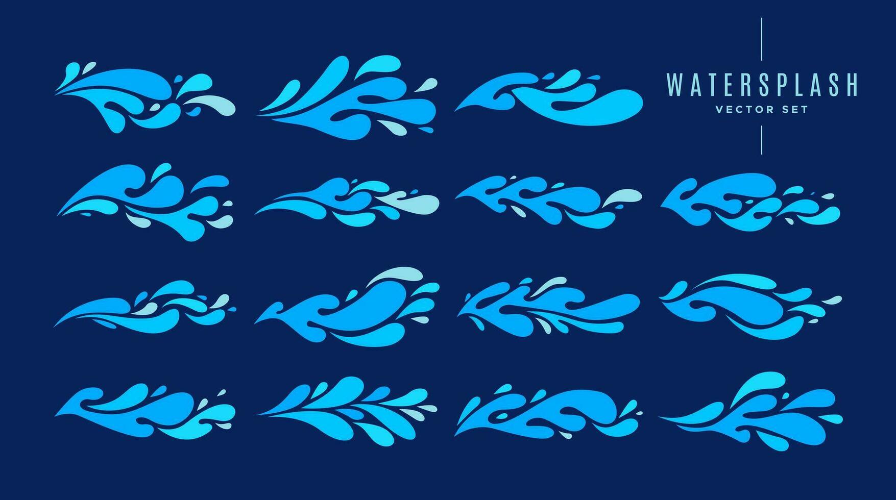 Set of flat horizontal liquid water wave splash logo divider, icon design bundle vector